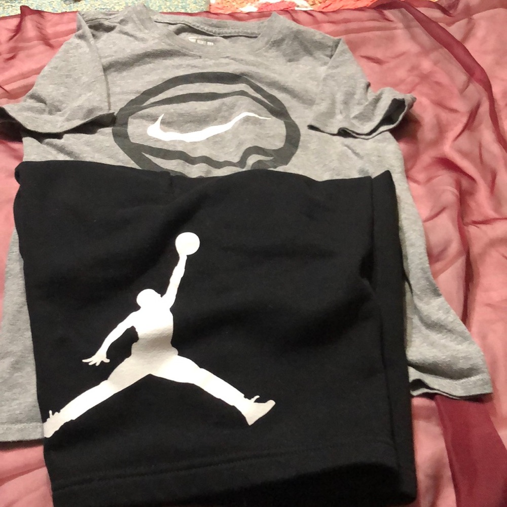 SOLD——A pair of Jordan Shorts Size: L Gray Nike Tee- Size: M